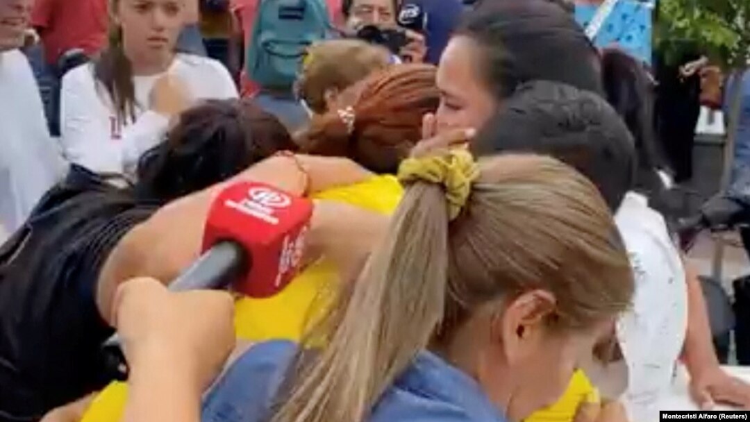 People react outside Hospital Rodriguez Zambrano de Manta Ecuador, after the mayor of the Ecuadorian Pacific port city of Manta, Agustin Intriago, had been shot dead, in Manta, Ecuador, July 23, 2023, in this screenshot by Montecristi Alfaro obtained from a social media video. 