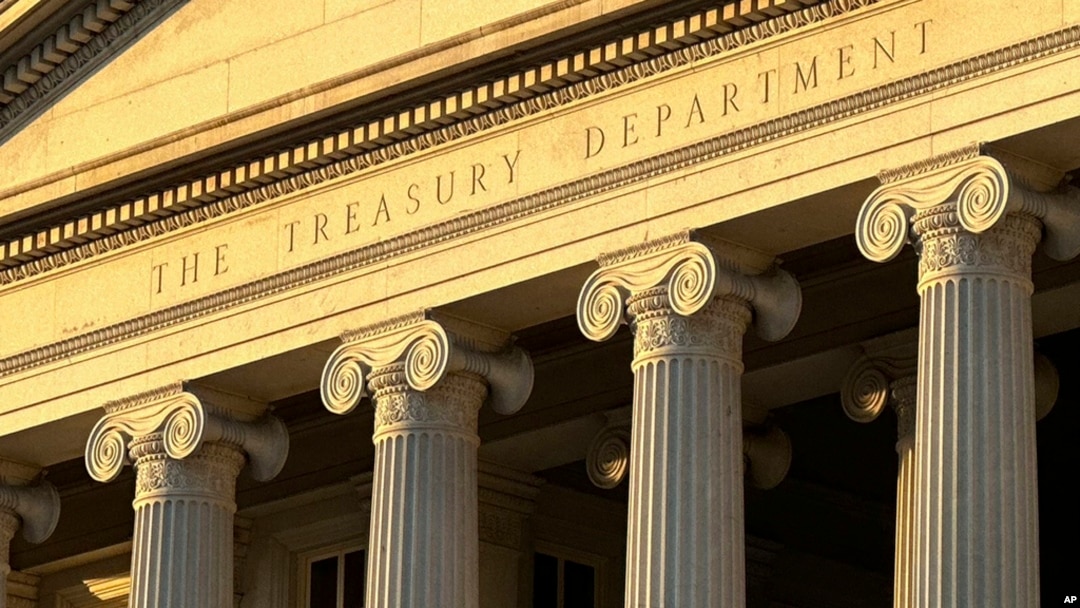 FILE - The U.S. Treasury Department is seen in Washington, Jan. 18, 2023. The United States on Oct. 15, 2024, imposed sanctions on a key international fundraiser for the Popular Front for the Liberation of Palestine, which Washington has designated a terrorist organization.