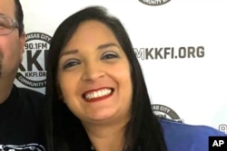 This photo provided by KKFI 90.1FM shows Lisa Lopez-Galvan. Known as Lisa G on KKFI-FM, host of “Taste of Tejano.” Lopez-Galvan was fatally shot on Feb. 14, 2024, in Kansas City, Missouri, while celebrating the Kansas City Chiefs' Super Bowl victory.