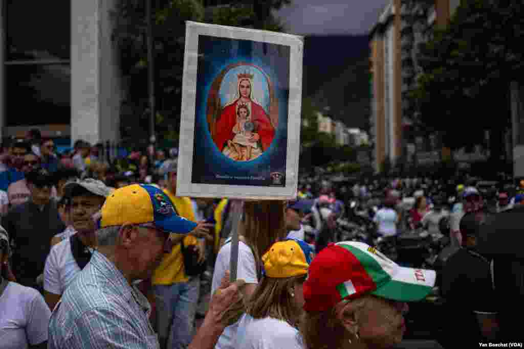 Opponents of President Nicolas Maduro took to the streets to greet the opposition candidate, Edmundo Gonzales, and the opposition leader, Maria Corina Machado, July 30, 2024. 