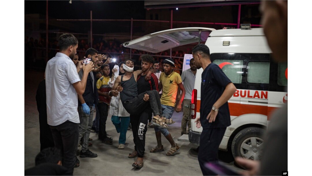 Palestinians wounded in Israeli bombardment of the Gaza Strip are brought to a hospital in Khan Younis, June. 27, 2024.