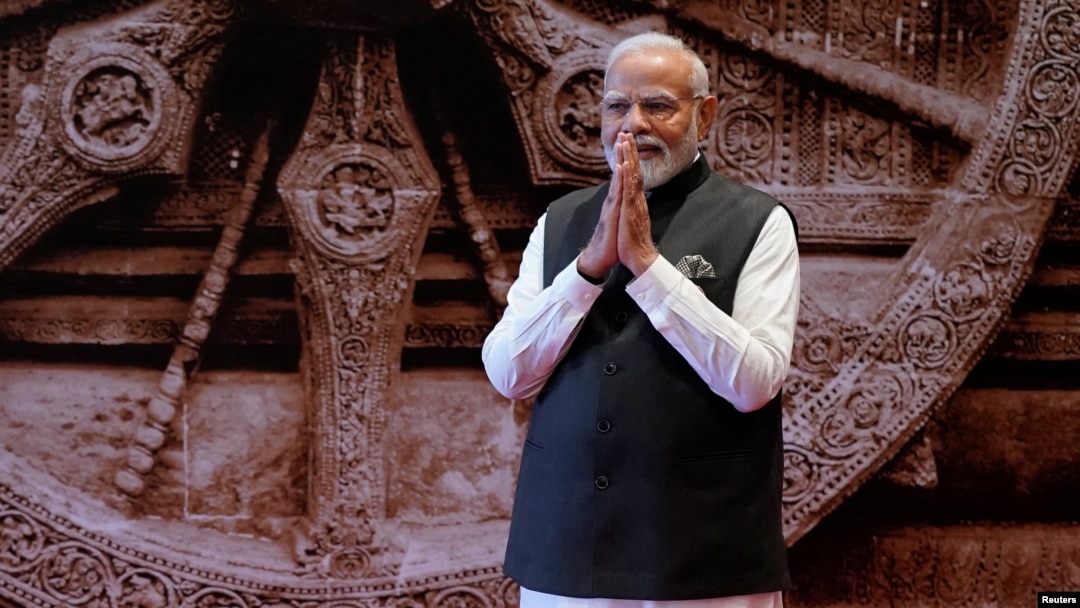 FILE - Indian Prime Minister Narendra Modi greets leaders of the G20 countries, in New Delhi, India, Sept. 9, 2023.