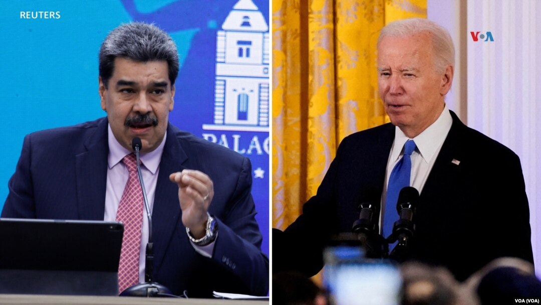 Fotocomposición realizada por la Voz de América en la que aparecen los presidentes de Venezuela y Estados Unidos, Nicolás Maduro y Joe Biden.