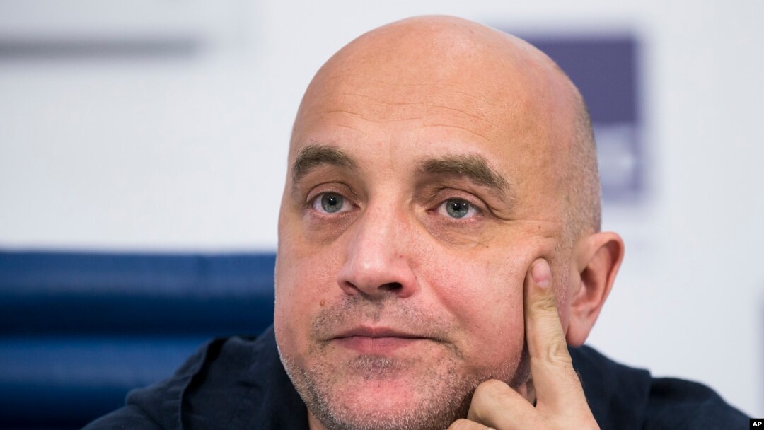 FILE - Russian writer and publicist Zakhar Prilepin at a news conference in Moscow, Russia, Feb. 21, 2017. 