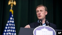 White House national security adviser Jake Sullivan speaks at a news conference Aug. 18, 2023. 