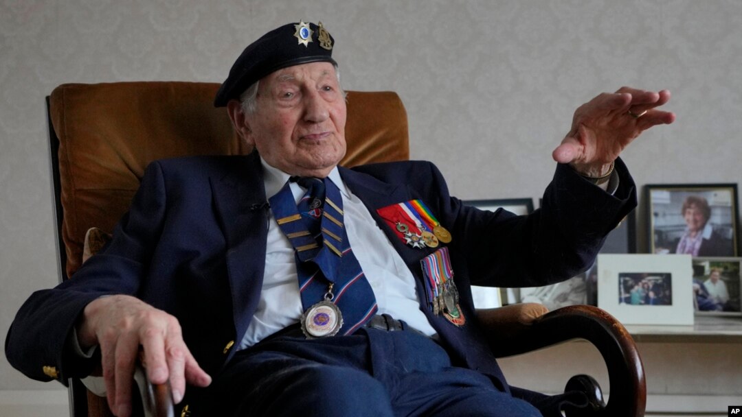 FILE - Mervyn Kersh, a D-Day veteran who fought in the Normandy campaign, at his home in London, April 8, 2024.