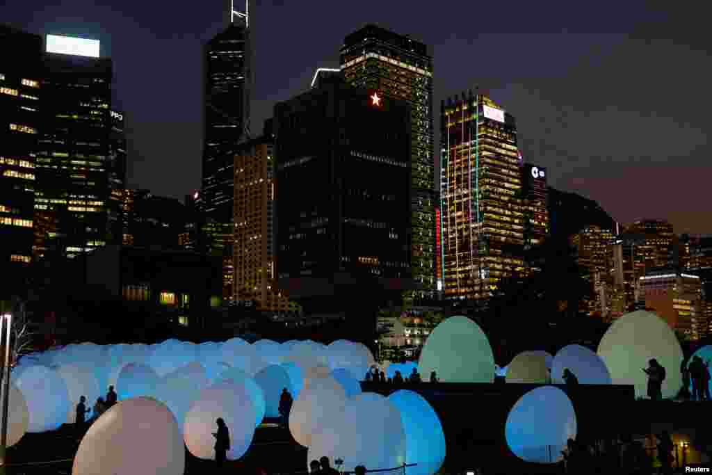 Interactive installations of the "teamLab: Continuous" by Japanese brand teamLab, an interdisciplinary group of artists, are placed by Victoria Harbour in Hong Kong, China.