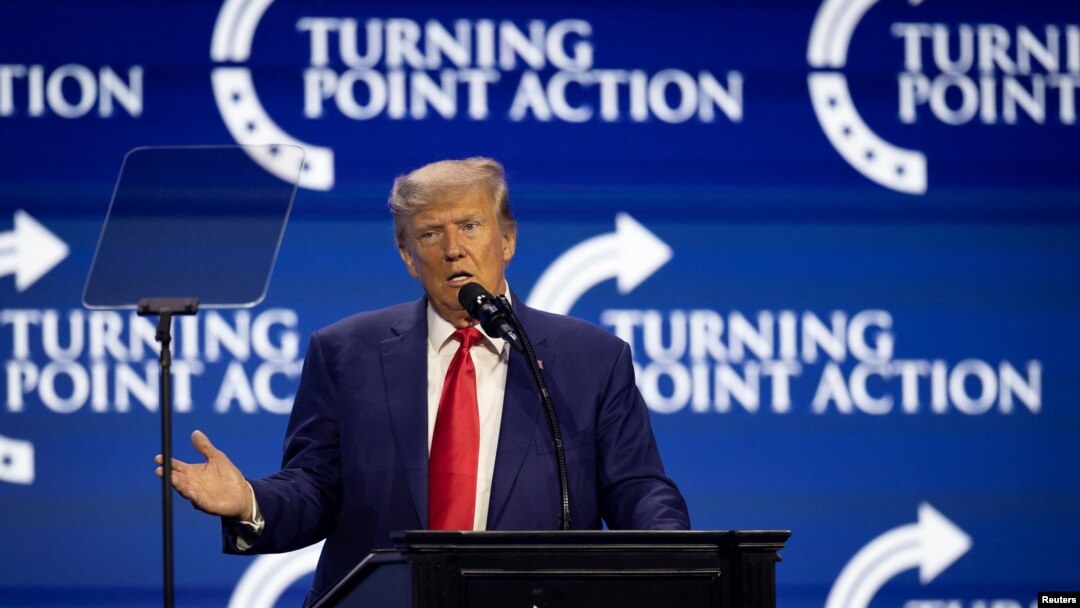 Former U.S. President and Republican presidential candidate Donald Trump gestures as he speaks during the Turning Point Action Conference in West Palm Beach, Florida, U.S. July 15, 2023.