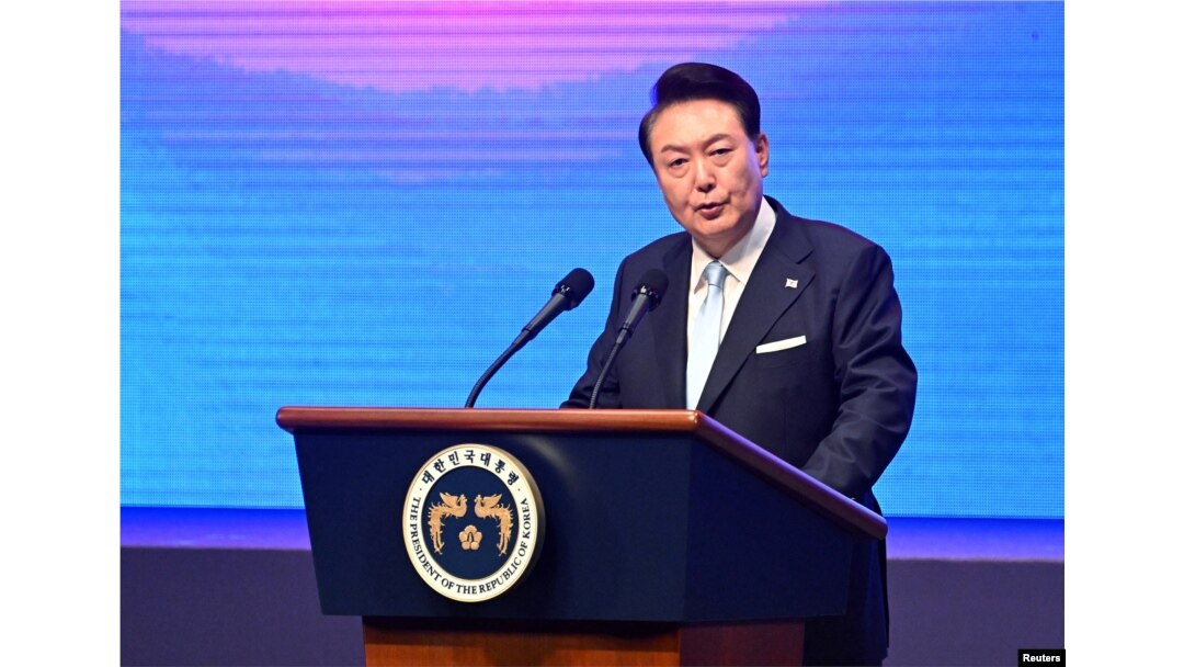 15일 윤석열 한국 대통령이 서울 세종문화회관에서 열린 제79회 광복절 기념식에 참석해 연설을 하고 있다.