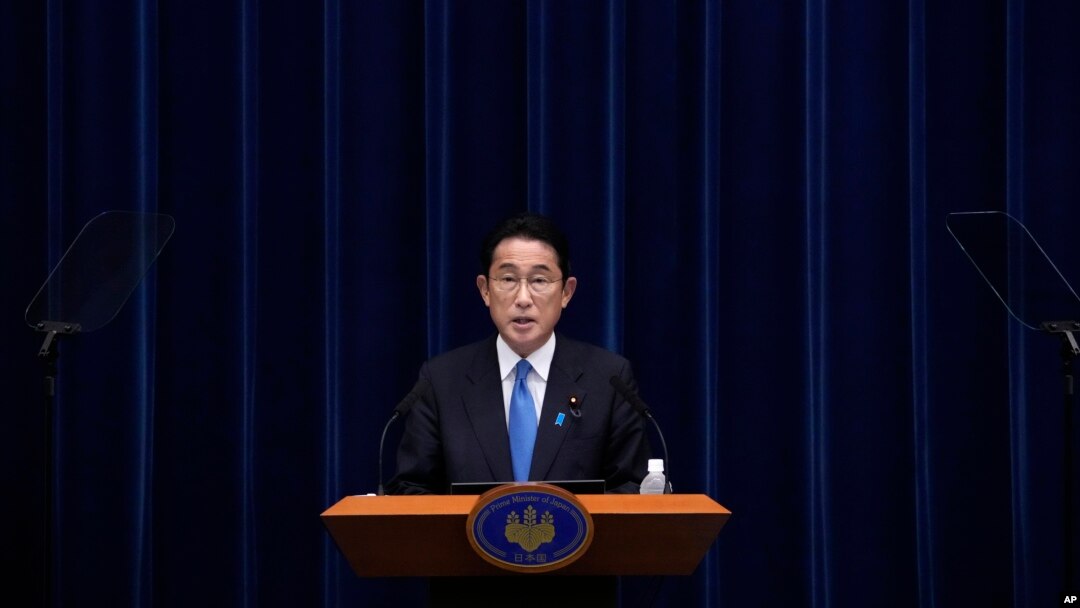 FILE - Japan's Prime Minister Fumio Kishida speaks during a news conference at the prime minister's official residence in Tokyo, Aug. 31, 2022. Kishida says his ruling party will cut ties with the Unification Church.