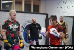 Thai female fighter Stamp Fairtex leads a Muay Thai seminar at Impact Martial Arts Academy in Virginia Beach, VA, in October 2022.