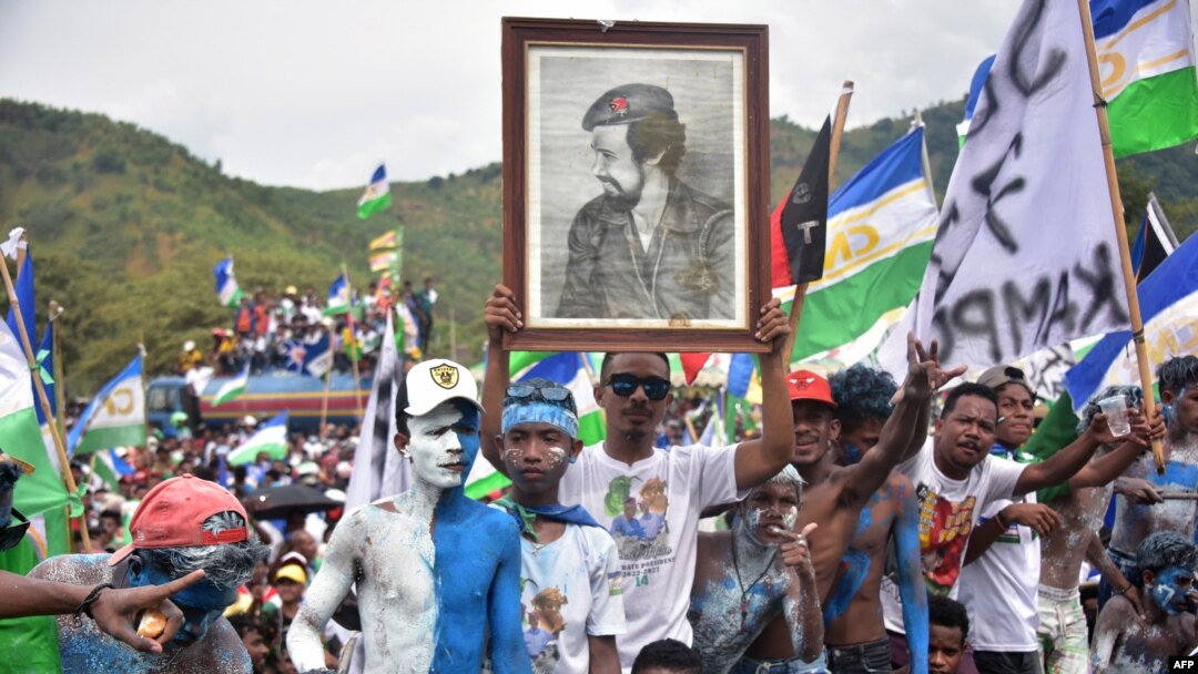 FILE - Supporters of East Timors presidential candidate Jose Ramos-Horta attend an election campaign in Dili, April 12, 2022. East Timor's citizens head to the polls on Tuesday to choose their next leader.