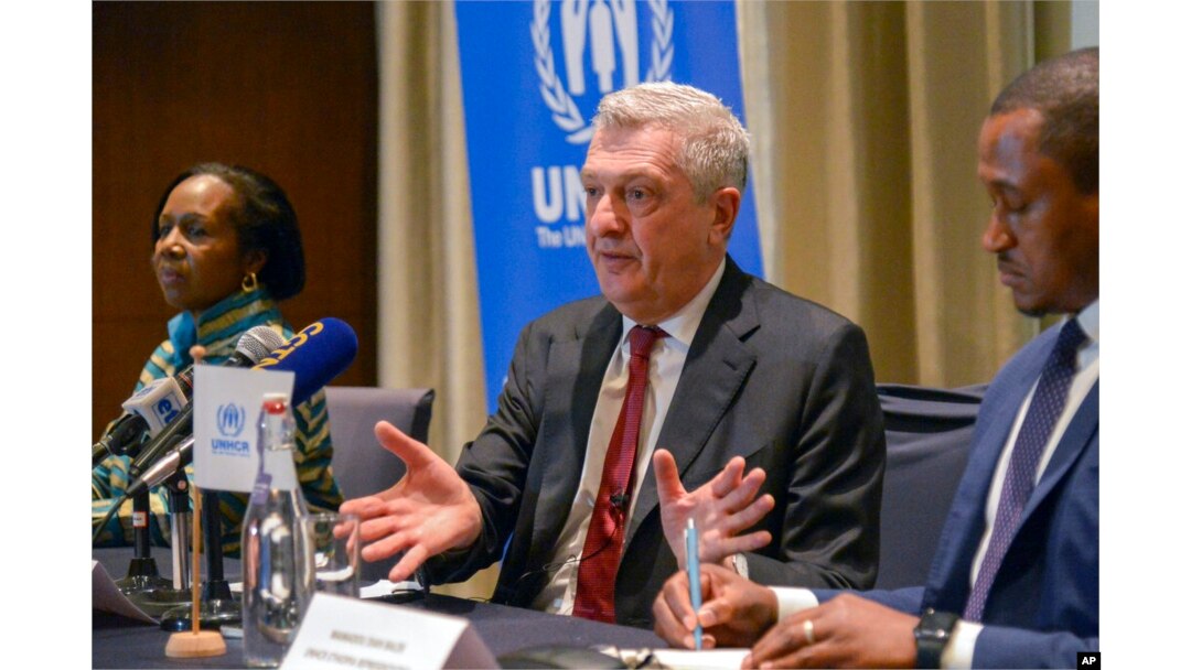 FILE - U.N. High Commissioner for Refugees Filippo Grandi speaks at a press conference in Addis Ababa, Ethiopia, Feb. 8, 2023.