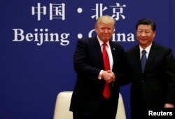 U.S. President Donald Trump and China's President Xi Jinping meet at the Great Hall of the People in Beijing, Nov. 9, 2017.