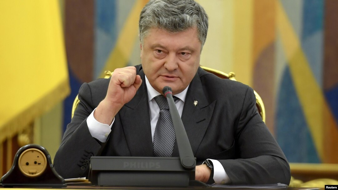 FILE - Ukrainian President Petro Poroshenko speaks during a meeting of the country's Security and Defence Council in Kyiv, May 2, 2018. (Ukrainian Presidential Press Service)