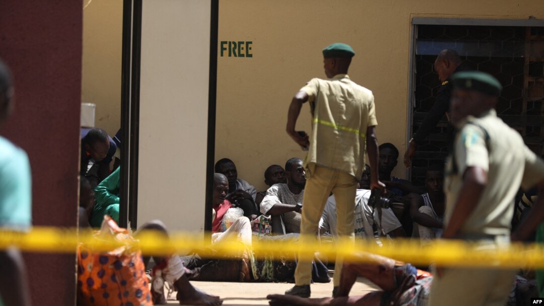 Recaptured inmates are seen inside the Kuje Medium Prison in Abuja, Nigeria on July 6, 2022, after suspected Boko Haram gunmen attacked the Kuje Medium Prison.
