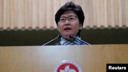 Hong Kong's Chief Executive Carrie Lam addresses a news conference in Hong Kong, China, Nov. 11, 2019. 