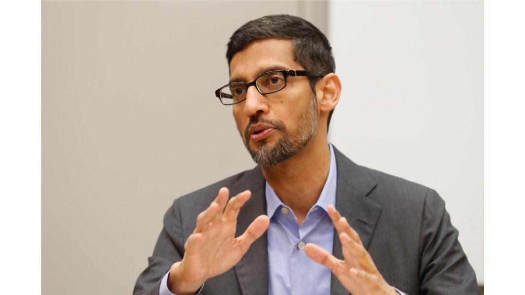 FILE - Google CEO Sundar Pichai speaks during a visit to El Centro College in Dallas, Oct. 3, 2019.