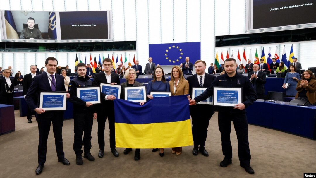 EU Parliament awarded the 2022 Sakharov Prize to the Ukrainian people, in Strasbourg, France, Dec. 14, 2022.