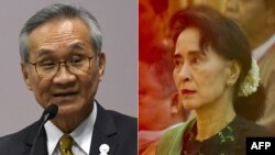 泰國外交部長帕馬威奈和被軍人政變推翻的緬甸領導人昂山素姬。帕馬威奈披露他與被關押的昂山素季見了面。(2023年7月12日)