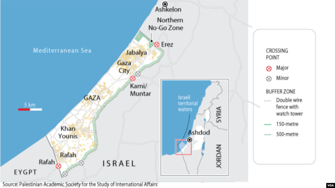 Map of Gaza with border crossings