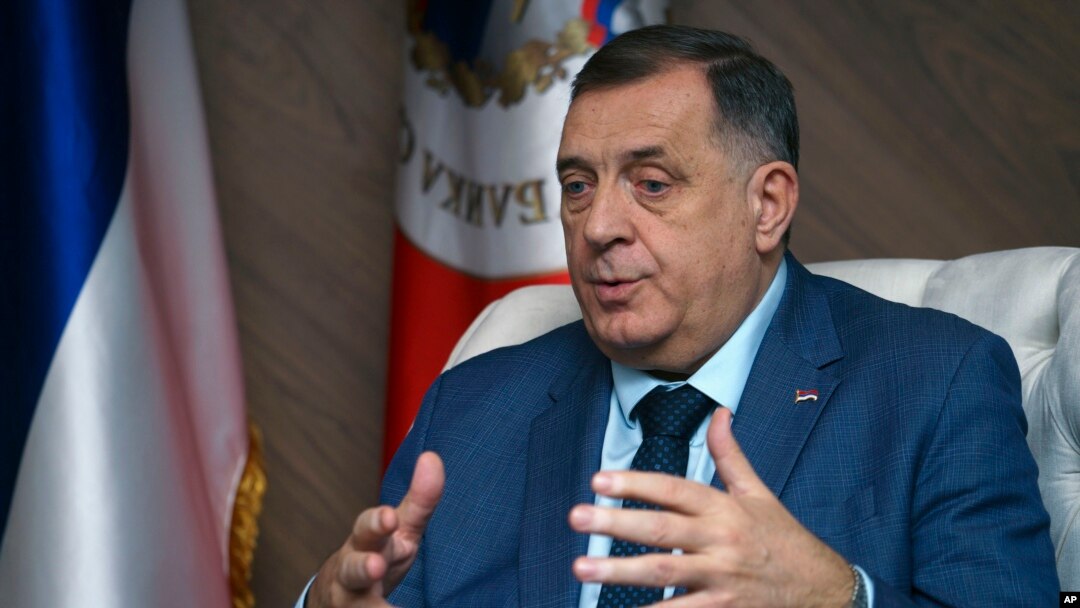 FILE - Bosnian Serb leader Milorad Dodik speaks during an interview with the Associated Press, in the Bosnian town of Banja Luka, 240 kms northwest of Sarajevo, Dec. 29, 2023.