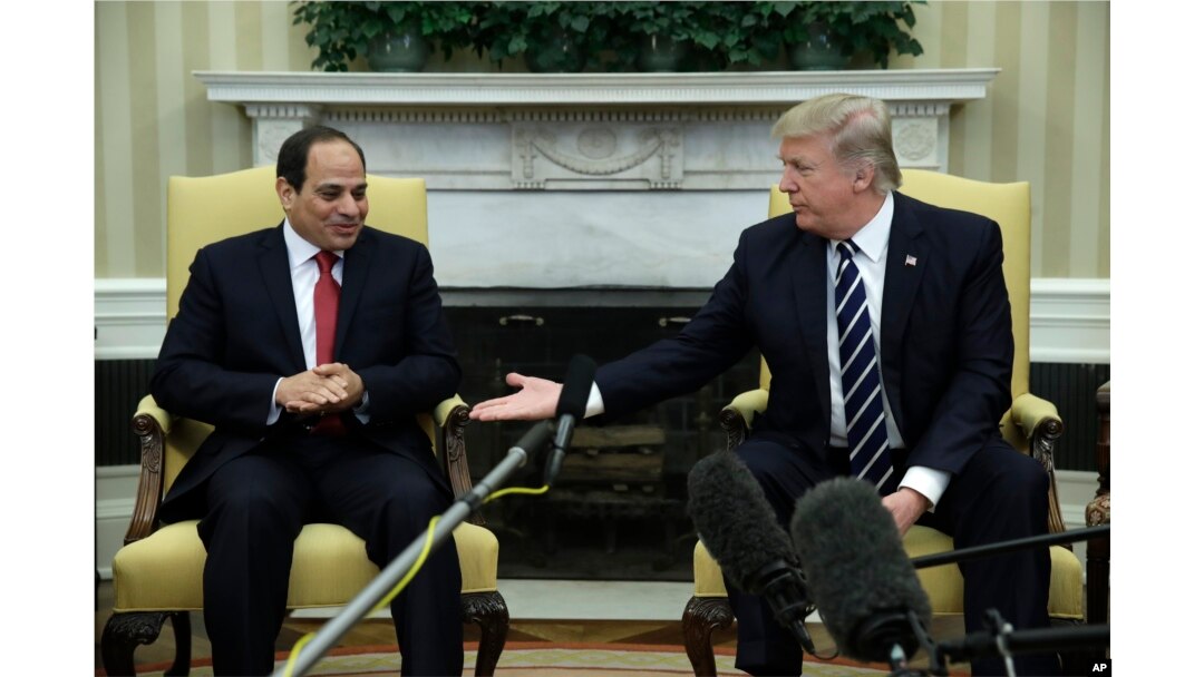 President Donald Trump meets with Egyptian President Abdel Fattah al-Sissi in the Oval Office of the White House in Washington, April, 3, 2017.