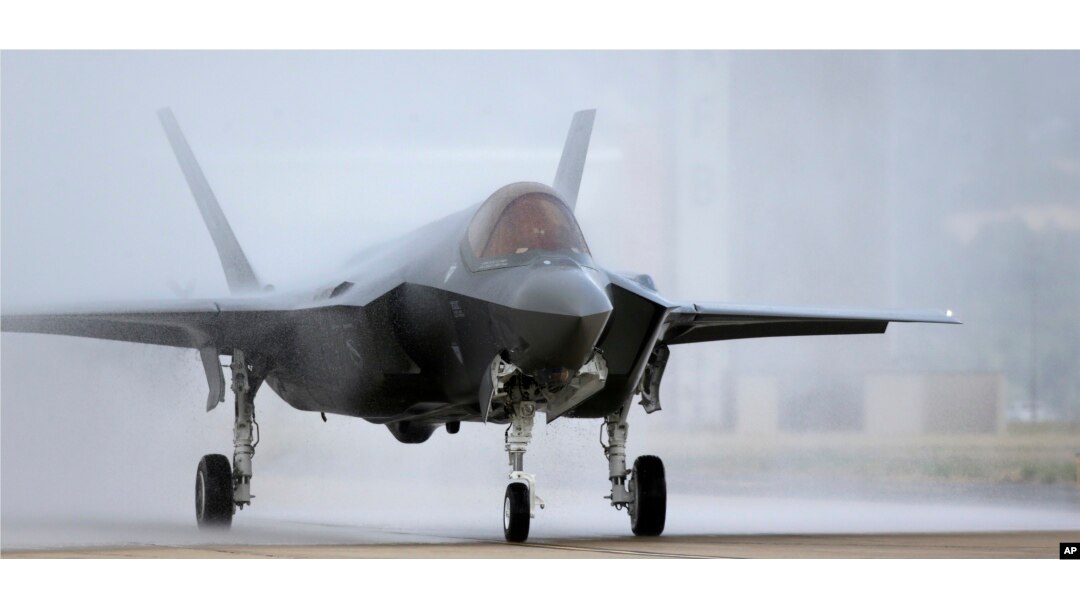 FILE - An F-35 arrives at its operational base at Hill Air Force Base, in the U.S. state of Utah, Sept. 2, 2015.