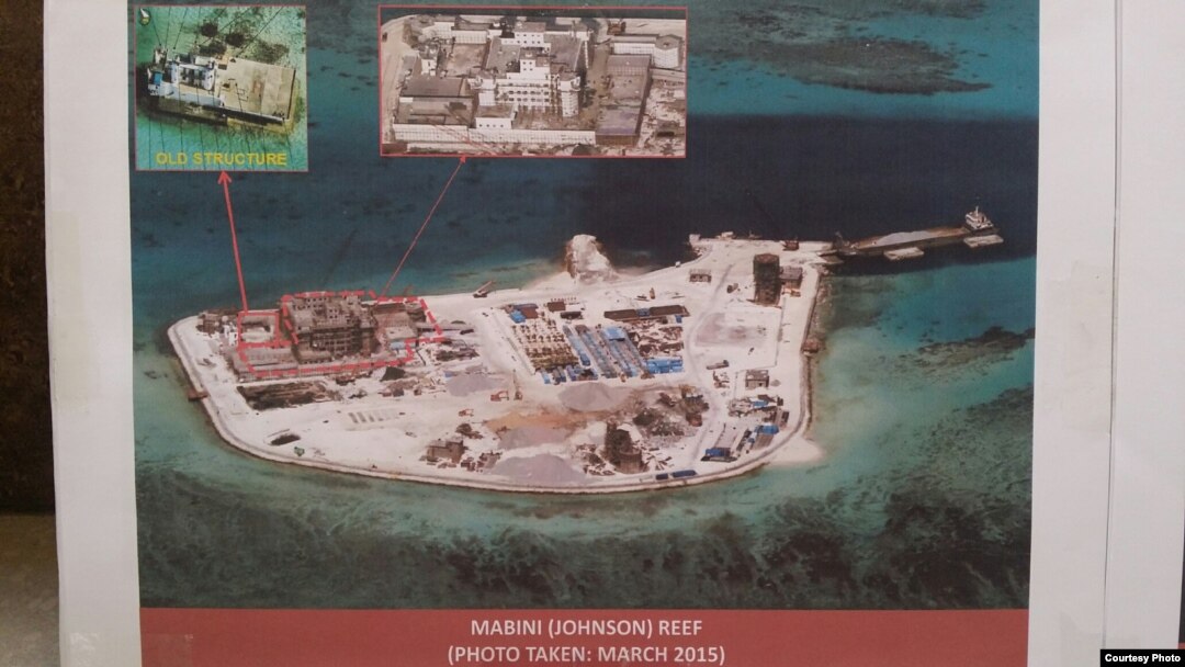 FILE - Philippine military's images of China's reclamation in the Spratlys, Mabini (Johnson) Reef, March, 2015. (Armed Forces of the Philippines)