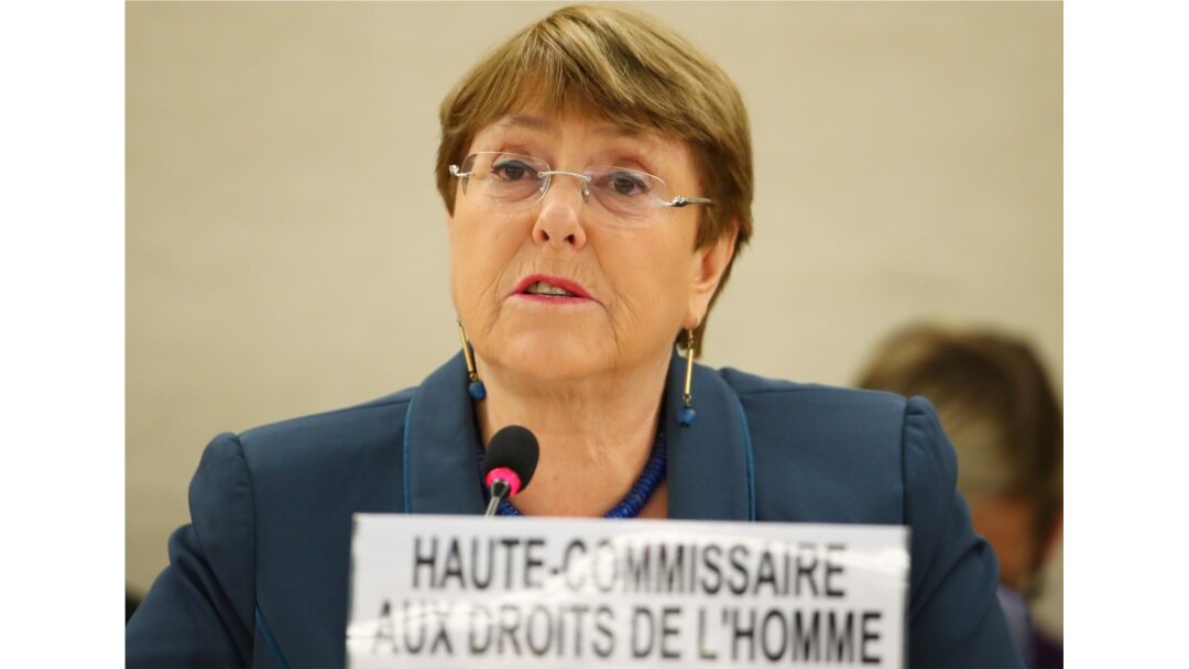FILE - United Nations High Commissioner for Human Rights Michelle Bachelet attends a session of the Human Rights Council at the United Nations in Geneva, Feb. 27, 2020.