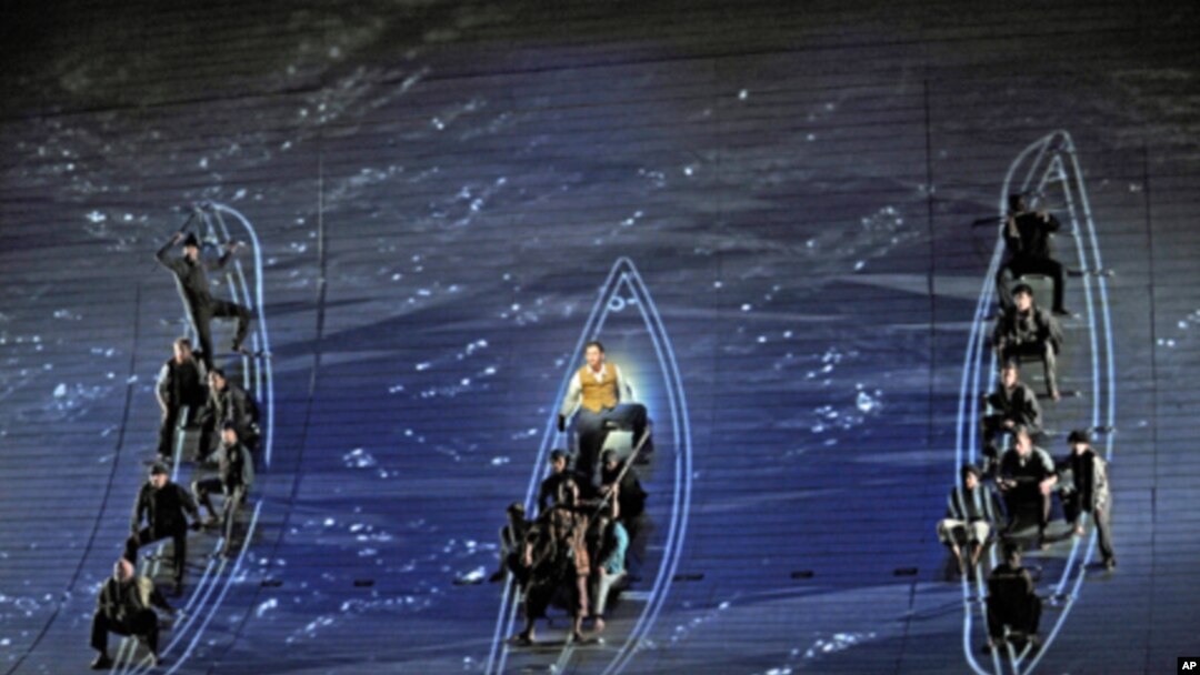 Crewmen on a whale hunt in the American opera based on Herman Melville's epic tale, 'Moby Dick.'
