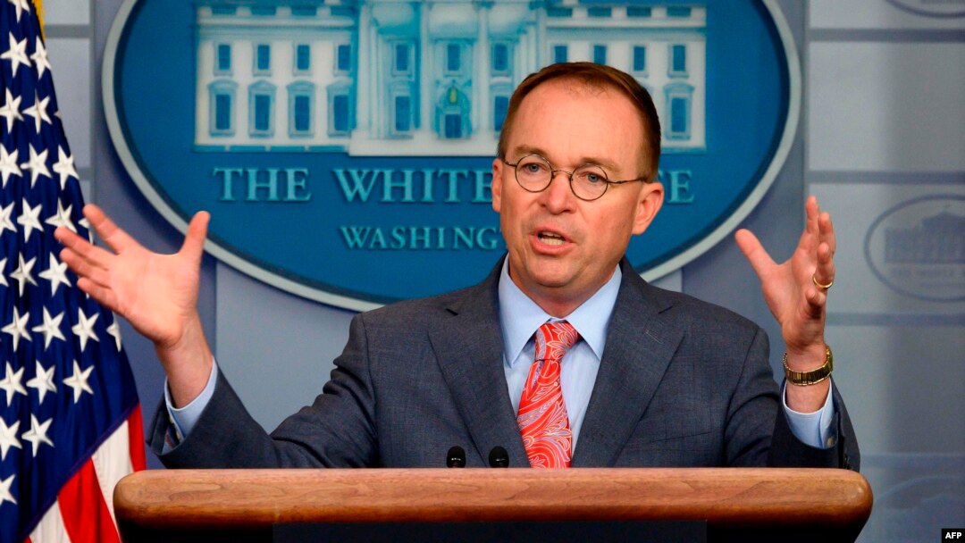 FILE - White House acting Chief of Staff Mick Mulvaney speaks during a press briefing in Washington, Oct. 17, 2019. Mulvaney failed to show up for a scheduled deposition Nov. 8, despite a subpoena issued by the House Intelligence Committee.