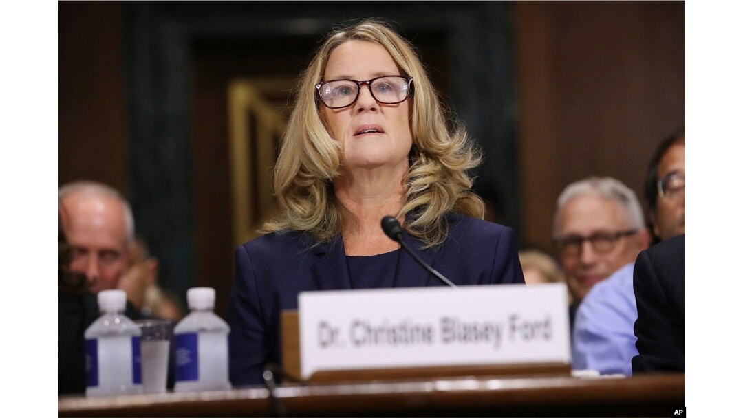 Christine Blasey Ford testifies before the Senate Judiciary Committee, Sept. 27, 2018 in Washington.