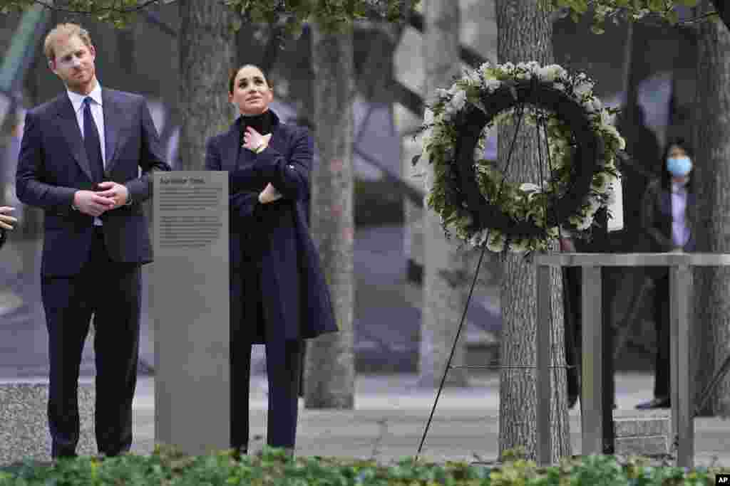 Meghan Markle and Prince Harry tour the National September 11 Memorial & Museum in New York.