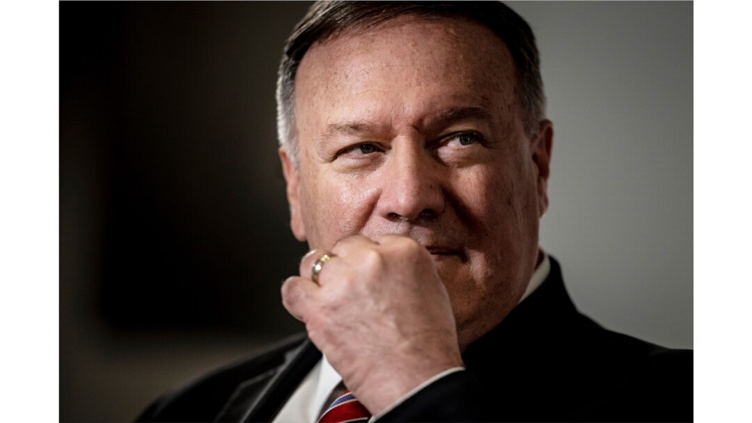 US Secretary of State Mike Pompeo looks on during a press conference in Eigtved's Warehouse, in Copenhagen Wednesday July 22, 2020.