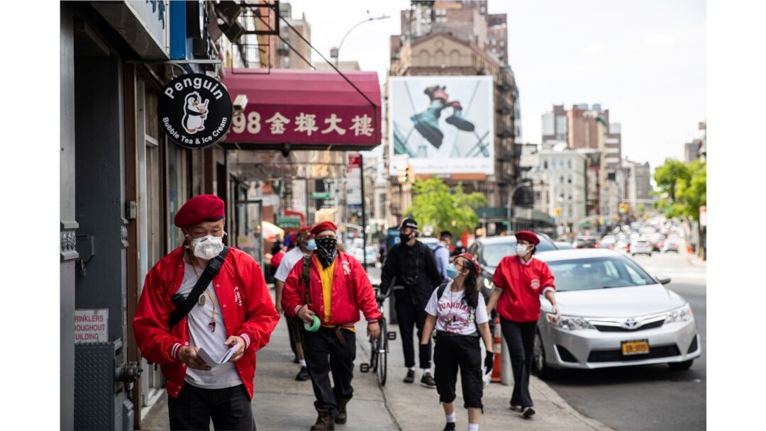 Wally Ng, a member of the Guardian Angels, patrols with other members in Chinatown during the outbreak of the coronavirus disease (COVID-19) in New York City, New York, U.S., May 16, 2020.