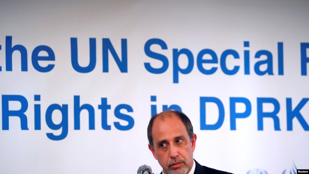 FILE - Special Rapporteur on the situation of human rights in North Korea Tomas Quintana listens to a reporter's question during a news conference in Seoul, South Korea, Dec. 14, 2017.