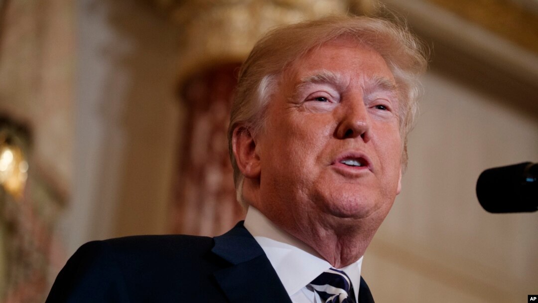 President Donald Trump speaks during a ceremonial swearing in for new Secretary of State Mike Pompeo at the State Department, May 2, 2018, in Washington. 