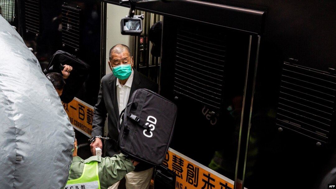 資料照：香港壹傳媒創辦人黎智英抵達終審法庭。（2021年2月9日）