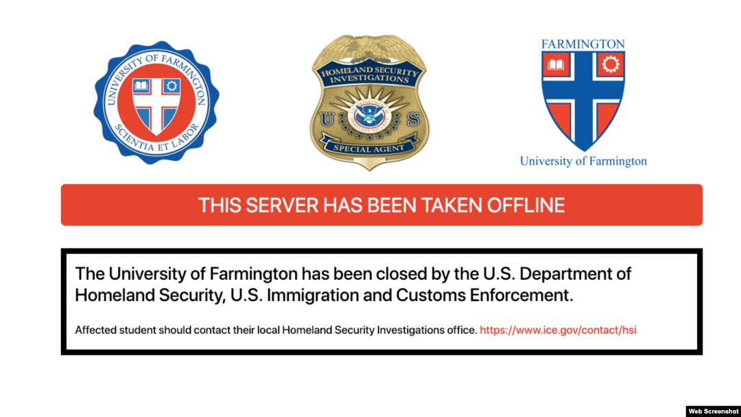 This screenshot from the University of Farmington shows that the website has been closed down.