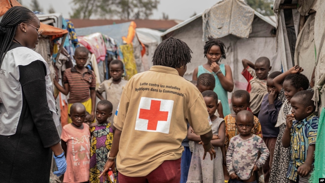 Red Cross officials spread awareness of mpox in the Don Bosco refugee camp in Goma, Democratic Republic of Congo, on Aug. 22, 2023.