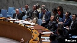 Члены Совета Безопасности ООН голосуют за проект резолюции по ситуации на Ближнем Востоке. Нью-Йорк, 25 октября 2023 г.