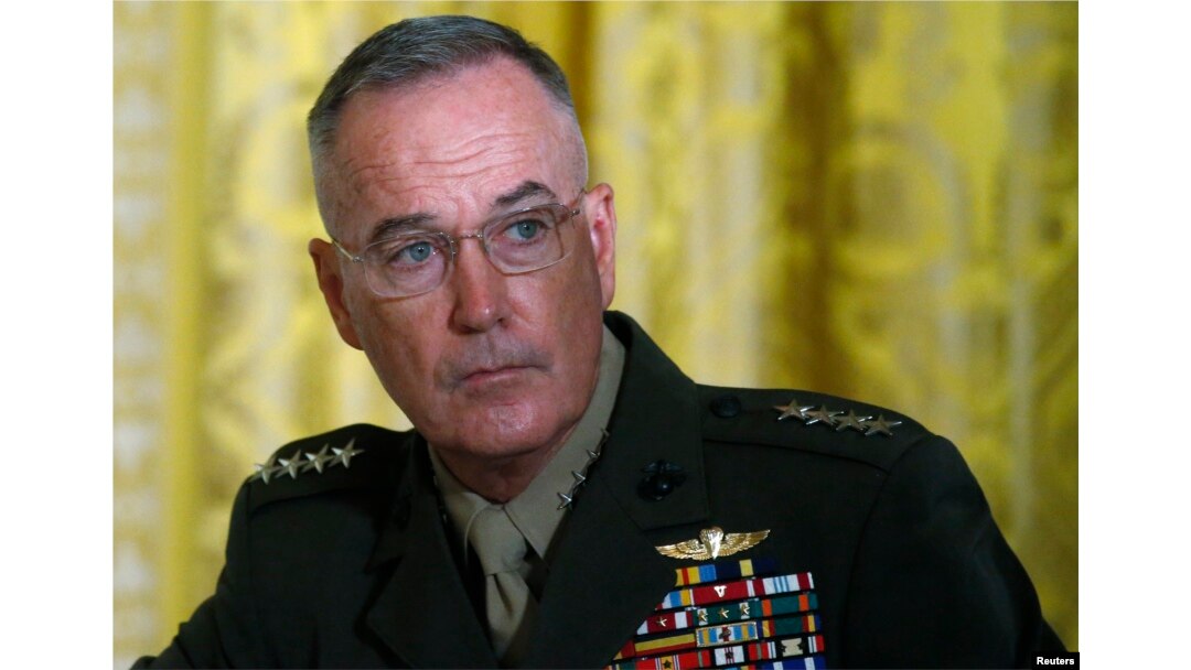 FILE - U.S. Joint Chiefs Chairman General Joseph Dunford attends a meeting of the National Space Council in the East Room of the White House in Washington, June 18, 2018.