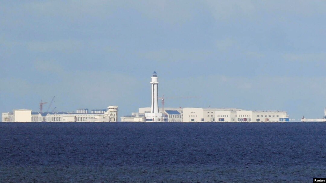 FILE - Chinese structures are pictured on the disputed Spratlys island in South China Sea, April 21, 2017. 