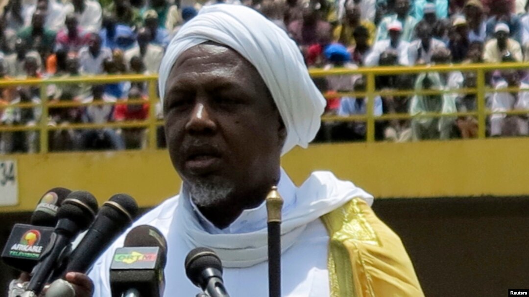FILE - Mahmoud Dicko, the head of Mali's High Islamic Council, speaks during a rally at in Bamako, Aug. 12, 2012.