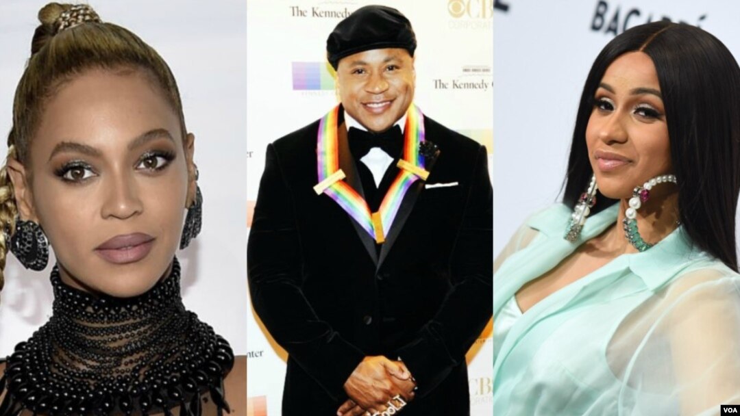 Foto montagem de Beyoncé, LL Cool J e Cardi B