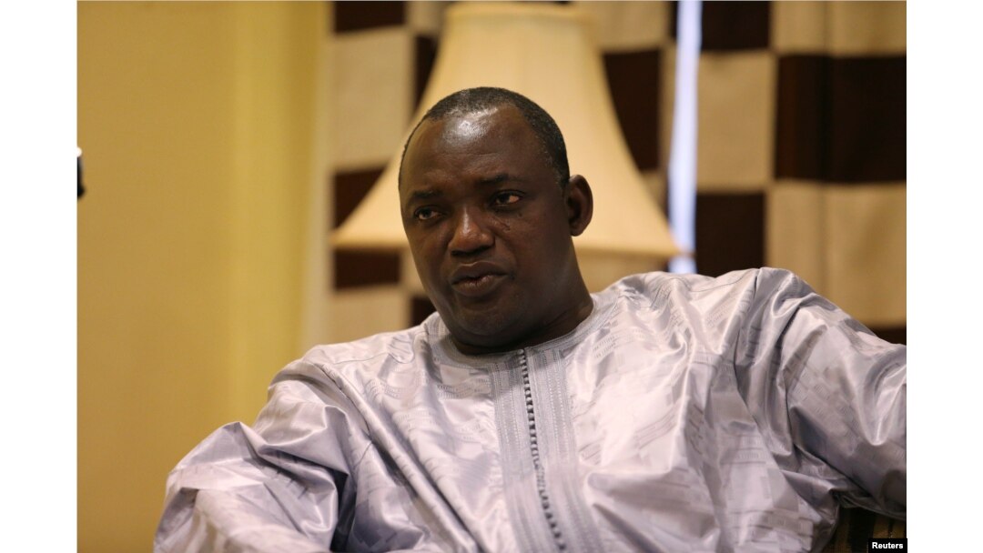 FILE - Gambian President-elect Adama Barrow is shown during an interview in Banjul, Gambia, Dec. 12, 2016.