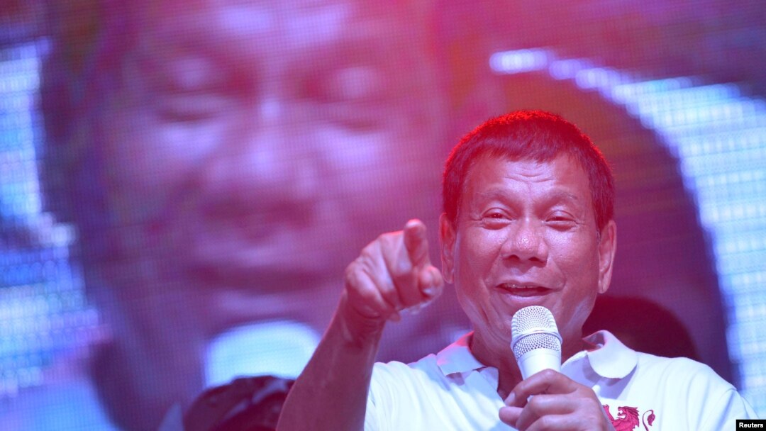 Philippine presidential candidate and Davao city mayor Rodrigo 'Digong' Duterte speaks during campaign rally in Manila May 1, 2016.