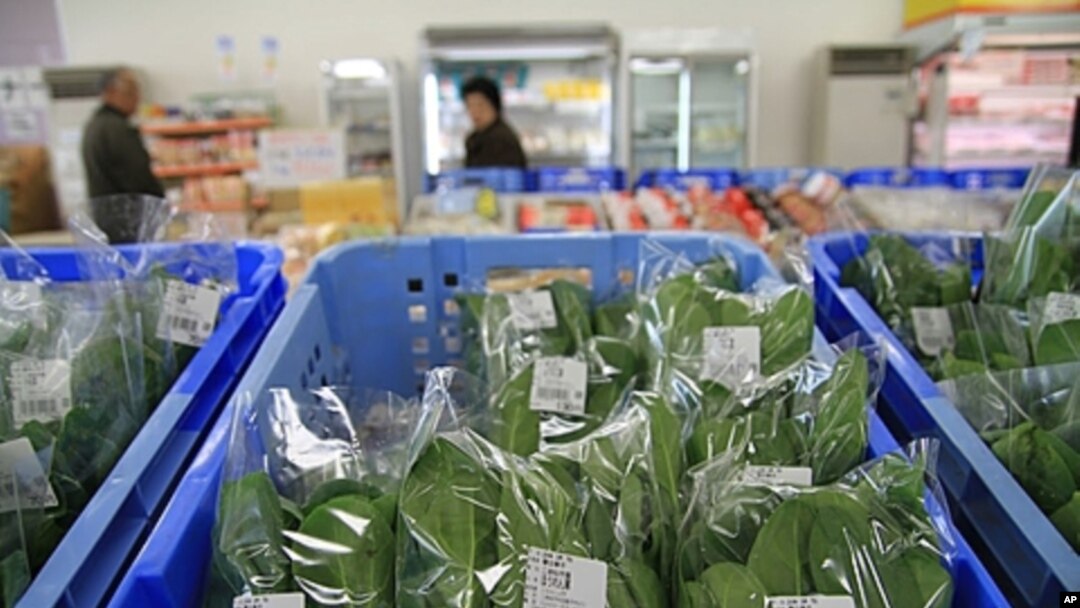 Local spinach on sale at a farmers cooperative in Nihonmatsu, Fukushima prefecture, where many still shun regional produce, March 7, 2012.