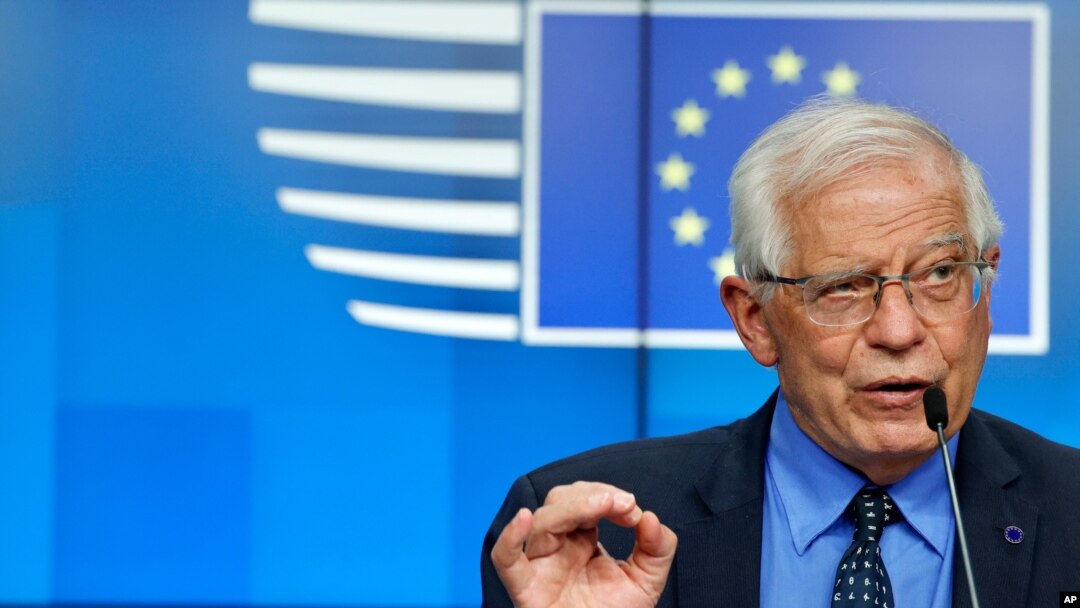  호세프 보렐 유럽연합(EU) 외교안보 고위 대표가 10일 벨기에 브뤼셀에서 기자회견을 했다.